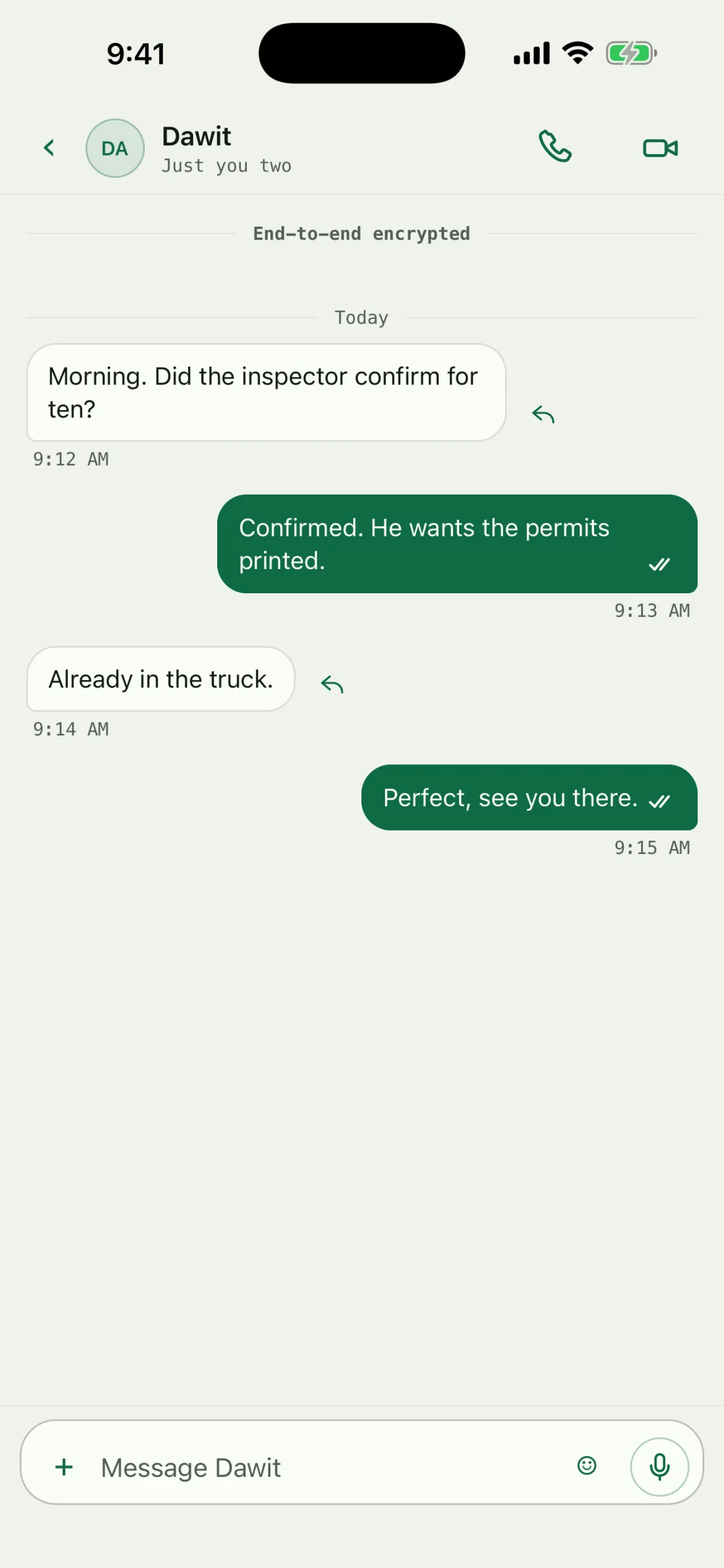 The Tacendum app: a plain, quiet conversation between two people